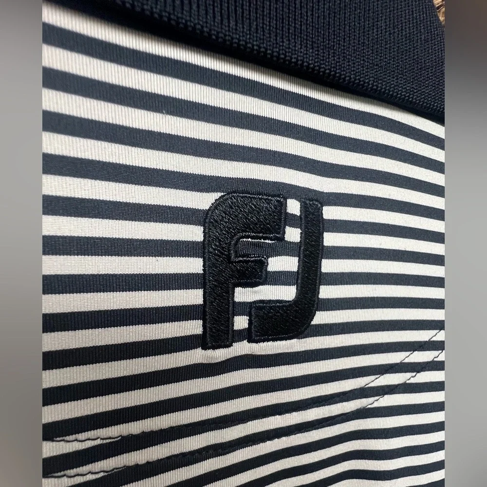Foot Joy- Performance Polo-Black and Cream‎ Striped Men's Shirt,Size:Large